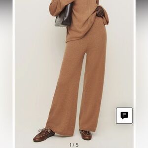 Reformation Silver Lining cashmere wide leg sweater pants in camel